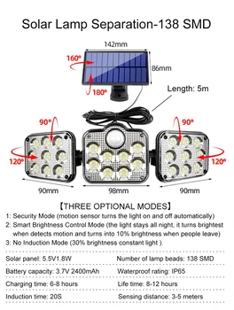 Saules Gaismas Regulējams Galvas Saules Lampas IP65 Waterproof Saules Kustības Sensors, Gaismas Platleņķa Apgaismojums Garāža, Dārzs