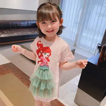 Karikatūra T-krekls Meitenēm Kleita Princese Drukāt Vienā Gabalā Modes korejiešu Kleita Baby Meitenes Vasaras Bērnu Apģērbu Bērniem 2-8Y