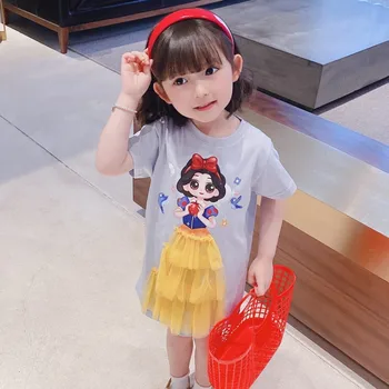 Karikatūra T-krekls Meitenēm Kleita Princese Drukāt Vienā Gabalā Modes korejiešu Kleita Baby Meitenes Vasaras Bērnu Apģērbu Bērniem 2-8Y