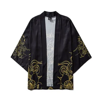Vasaras Japāņu trīs-ceturtdaļu piedurknēm kimono, halāti, vīriešu, sieviešu apmetni, jaka, krekli рубашка рубашки Kimono Apmetnis Top Blūze