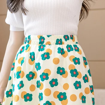 SURMIITRO 2021. gada Vasaras Midi Ilgi Svārki Sievietēm korejiešu Stilā Vintage Sarkanu, Zaļu Ziedu Drukāt Augstā Vidukļa Vidēja Garuma Svārki, Sieviešu