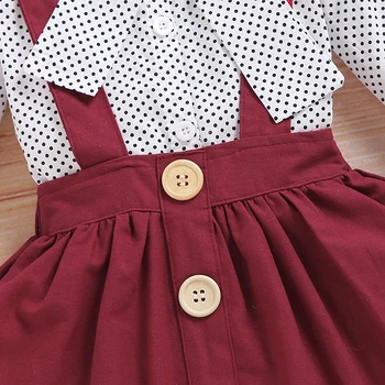 Baywell Toddler Meiteņu Drēbes Uzvalku Pavasara Rudens garām piedurknēm Polka-dot Printing Top + tīrtoņa Krāsas Zeķu Svārki + Matu Joslā