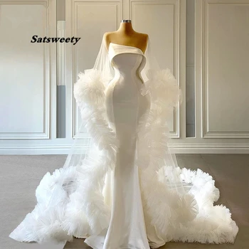 Luksusa Balts Mermaid Kāzu Kleitas 2021 Arābu Daudzpakāpju Līgavas Kleita Ilūziju Puse Kleitas Saūda Arābija Drēbes