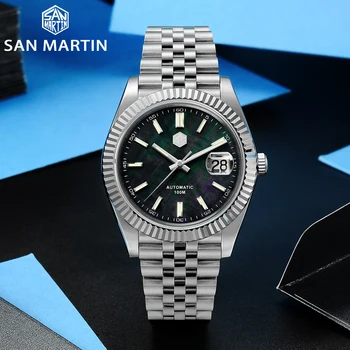 San Martin Mens Automātiskā Skatīties Jubilejas Aproce Luksusa Mehāniskās Pulkstenis Sapphire Cyclops Ūdensizturīgs 100M Diver Watch