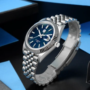 San Martin Mens Automātiskā Skatīties Jubilejas Aproce Luksusa Mehāniskās Pulkstenis Sapphire Cyclops Ūdensizturīgs 100M Diver Watch