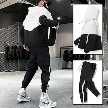Raibs Hip Hop Gadījuma Vīriešu Komplekti korejiešu Stilā, 2 Gabals Komplekti, Vīriešu Apģērbu Streetwear Fitnesa Vīriešu Tracksuit
