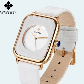 Augstas kvalitātes Japāņu Kvarca Kustība WWOOR Pulksteņi Sieviešu Baltā Josta Zīmolu Modes Luksusa Ūdensizturīgs rokas Pulkstenis Reloj Mujer