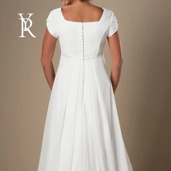 YILIBER Šifona kāzu kleita ar kvadrātveida apkakles īss sleev vienkārši atmosfēru kāzu kleita pogas krokas sārņu