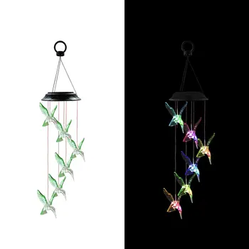 Saules Powered LED Vēja Piebalsot Kolibri Putnu Windbell Gaismas Krāsa Mainās Wind Chimes String Lampas Pagalmā Dārza Dekorēšanai