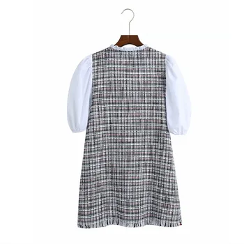 Ir 2021. Za Vintage Teksturētu Aust Mini Kleita Sievietēm Īsā Puff Piedurknēm Nodiluši Vīles Puse Kleitas Sieviete Modes Savienoti Vasaras Vestidos