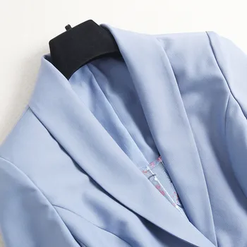 Elegants Birojs Dāma Dizaineri Robots Žakete un Drukas Midi Siksna Šifona Kleita 2 Gabals Uzvalks Sieviešu Pavasara Apģērbu Zilā Vestidos