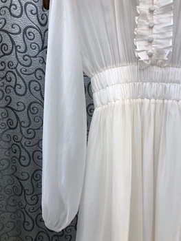 Jauna Balta Gara Kleita Ir 2021. Vasaras Modes Apģērbu Sievietēm Savirmot Ziedu Deco garām Piedurknēm, Elegants Balts Maxi Kleita Puse, Lady