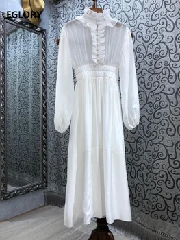 Jauna Balta Gara Kleita Ir 2021. Vasaras Modes Apģērbu Sievietēm Savirmot Ziedu Deco garām Piedurknēm, Elegants Balts Maxi Kleita Puse, Lady