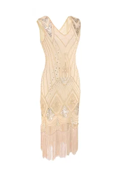 Plus Lieluma Sieviešu Vintage 1920 V Kakla Gatsby Tēmu Puse Fringed Sequin Fāzēm Pušķi Hem Flapper Kleita