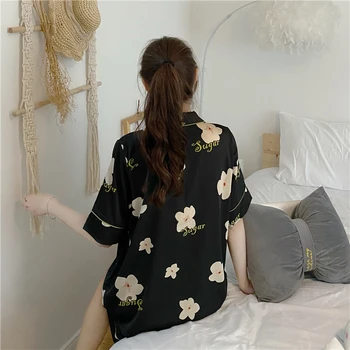Ziedi drukāt melnā vasaras mājas komplekts sieviešu pidžamas atbilstu vienotā krūtīm, ar īsām piedurknēm top pyjama bikses, uzvalks zaudēt sleepwear Y463
