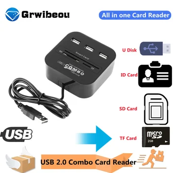 Grwibeou All in 1 USB SIM Smart Card Reader For Bankas Karti IC/ID EMV SD TF 3USB HUB MMC USB-CCID ISO 7816 CACDNIEATM IC SIMSDTF