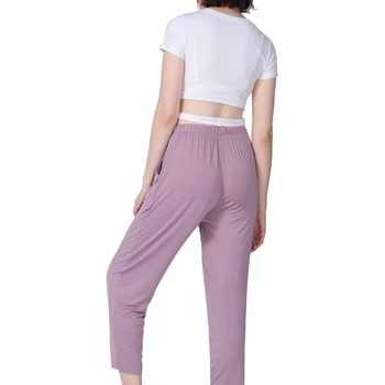 Sieviešu bikses plus tauku plus lieluma kokvilnas augsta elastība gadījuma zemāko mājas brīvs sporta bikses var valkāt пижама штаны violeta