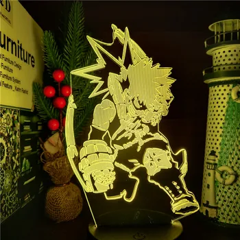 Boku nav Varonis Augstskolu Bakugou Katsuki 3D ANIME LAMPAS Ilūziju Led Nightlights MANS VARONIS AUGSTSKOLU Galda ēsmas zivtiņu vadi Par Ziemassvētku Dāvanu